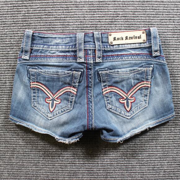 Rock Revival Shorts Women's 26 Blue Becky Cutoff Distressed Embroidered - Picture 2 of 7